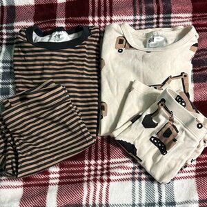 H&M Kids Pajama Set - Black and Brown Stripes with Construction Print
